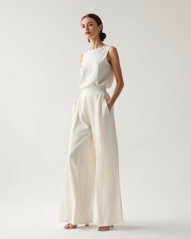 Pleated Trouser / Bone — wide-leg bone white trousers